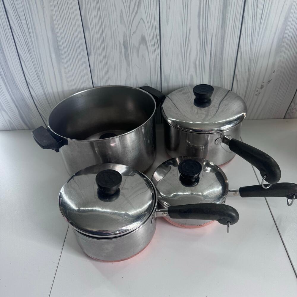 Vintage Revere Ware Copper Bottom Cookware Set 8 Pc Pots Pans Lids Clinton IL